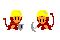 A pixel art gif of monkeys with hard hats.